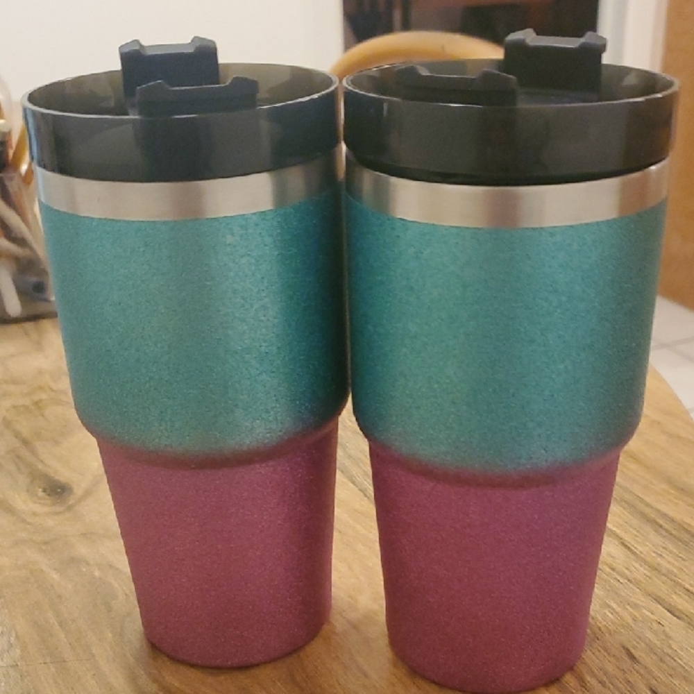 NWOT Vibrant Teal and Purple Travel Mugs